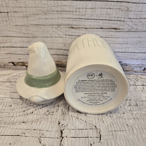 Rae Dunn "Gather" Eucalyptus Sage Scented Candle with Pilgrim Hat topper - Picture 3 of 3